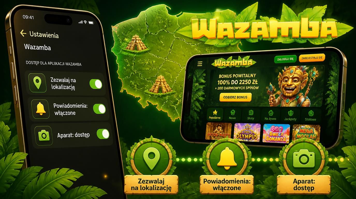 Interfejs ustawień aplikacji z uprawnieniami lokalizacji, powiadomień i aparatu aktywnymi