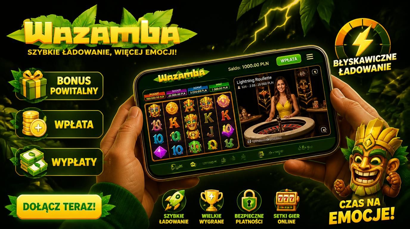 Telefon z ekranem aplikacji pokazujący slot, bonus, depozyt i gry na żywo